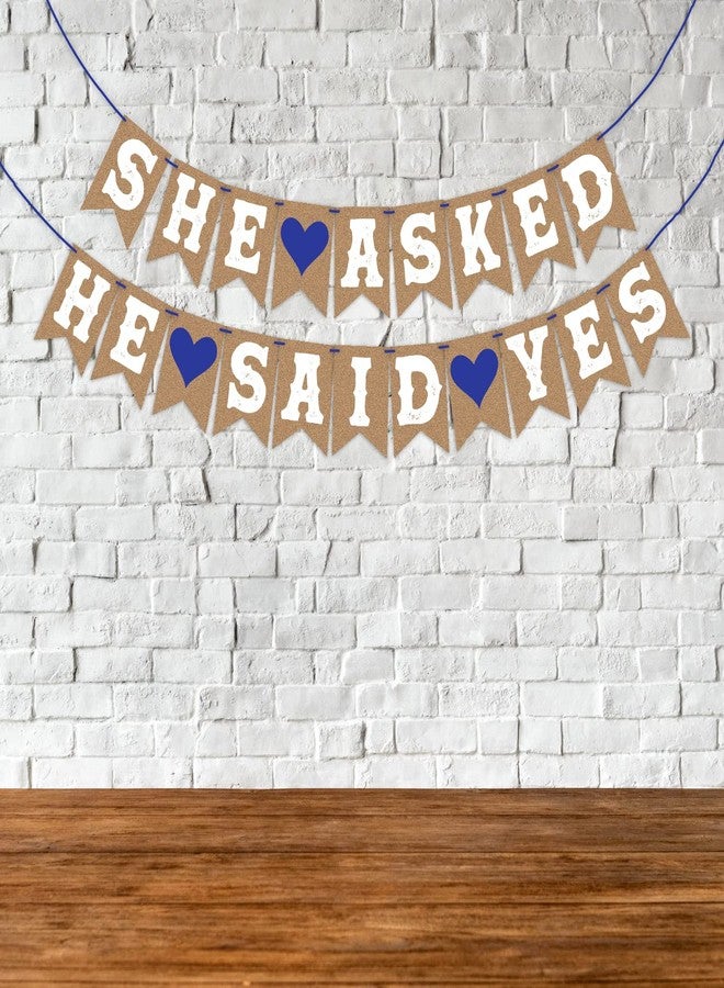 Wobbox Engagement Bunting Banner White & Blue She Asked He Said Yes, Engagement Decoration - Image 1